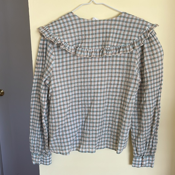 Sage Green gingham peter pan collar blouse - Picture 4 of 4